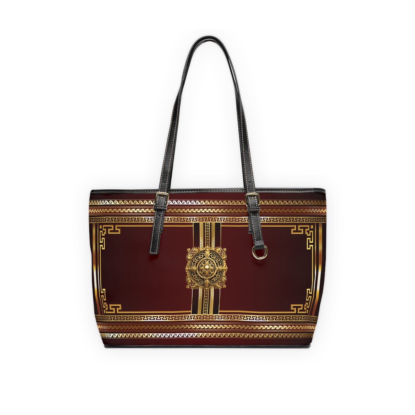 Greek Key Gold Maroon PU Leather Shoulder Bag