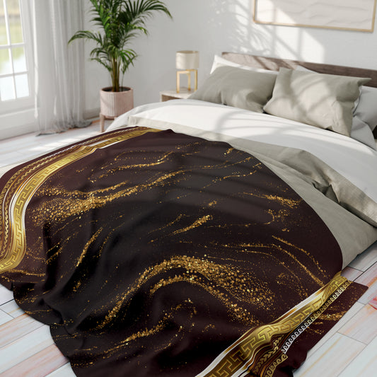 Greek Key Gold Flake Maroon Arctic Fleece Blanket