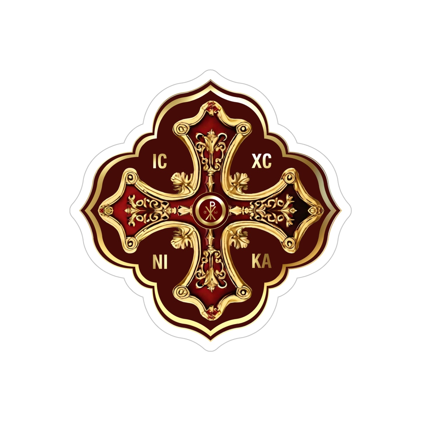 Greek Orthodox Cross Maroon Gold Transparent Outdoor Die Cut Sticker