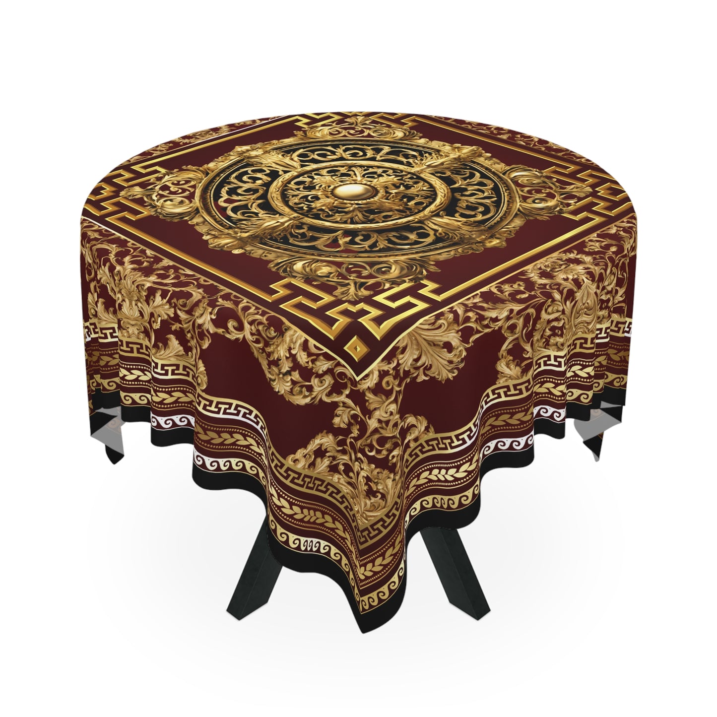 Gold Maroon Greek Key Ornate Baroque Tablecloth