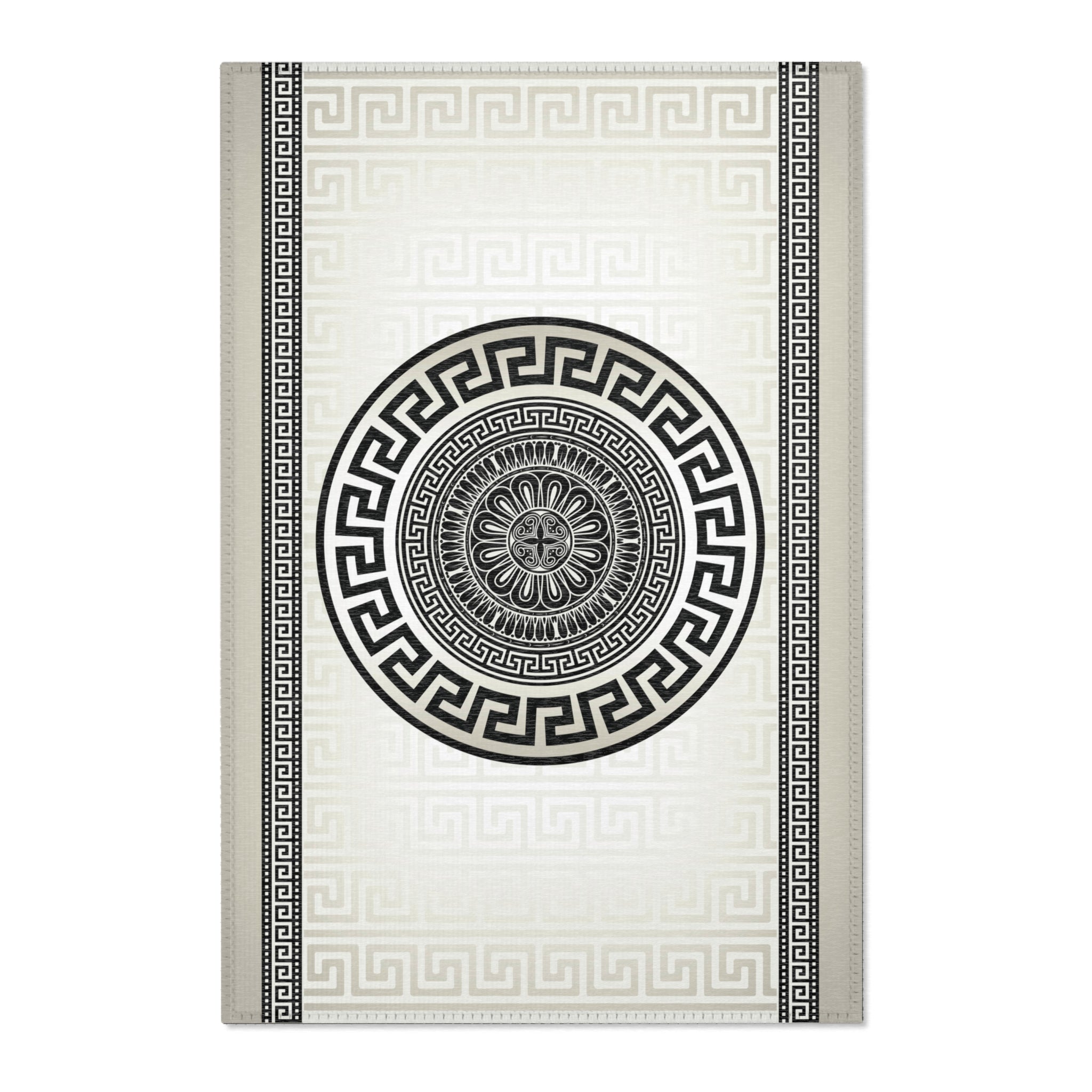 Greek Keys Tan Black Area Rugs – Yiorgos Designs