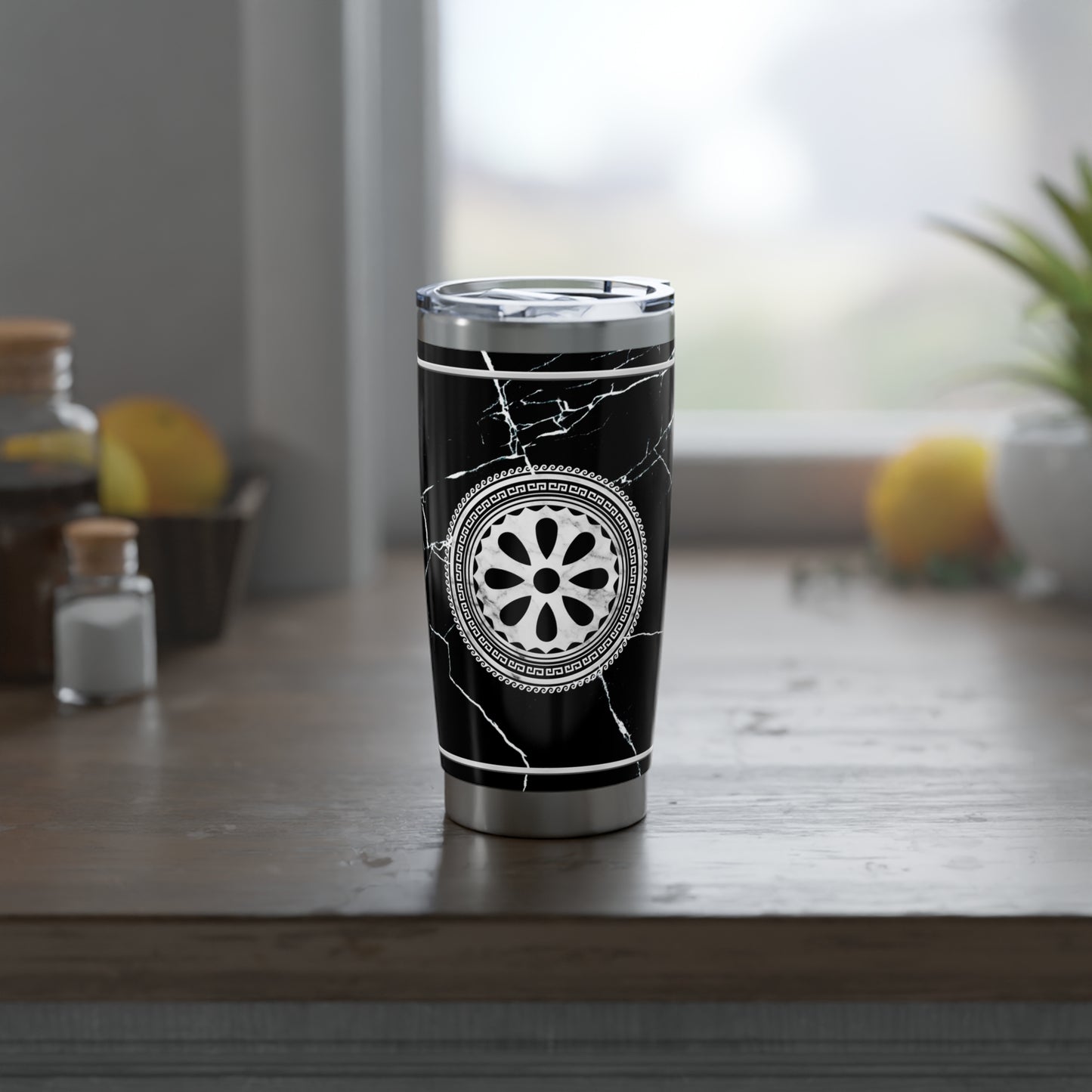 Greek Key Silver Black Marbleized Vagabond 20oz Tumbler