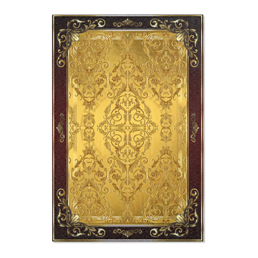 Ornate Gold Maroon Greek Key Baroque Area Rugs