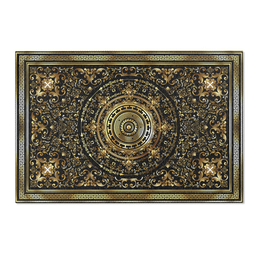 Ornate Baroque Gold Black Greek Key Area Rugs