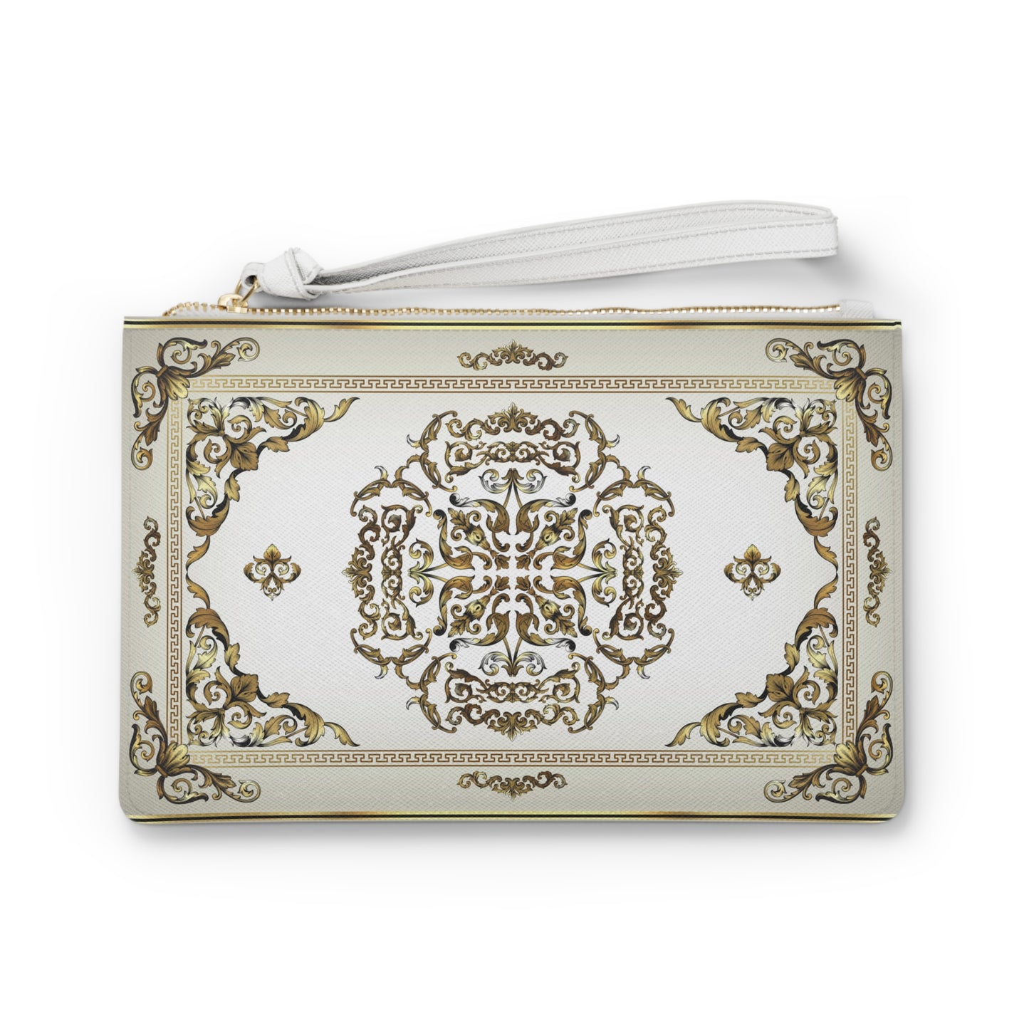 Greek Key Gold Cream Ornate Baroque Clutch Bag