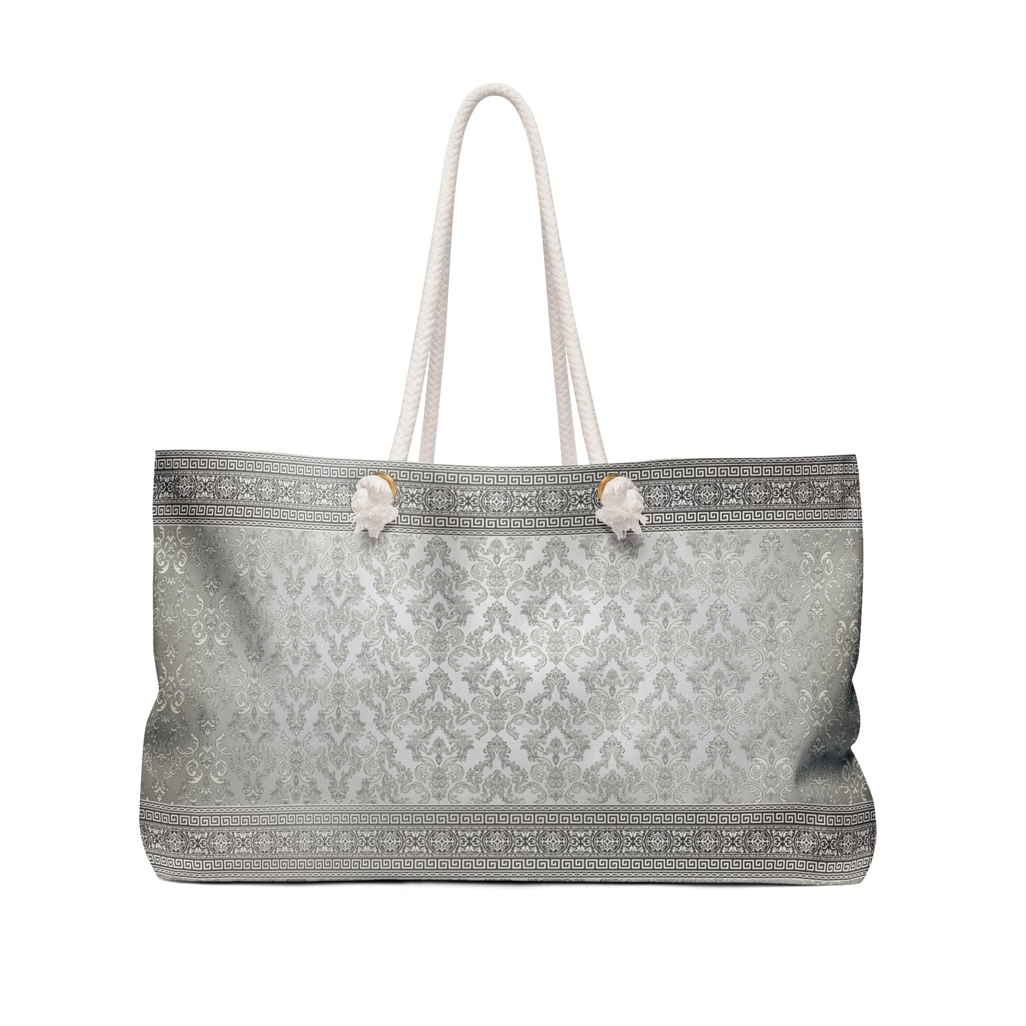 Floral Greek Key Grey White Ornate Baroque Weekender Bag