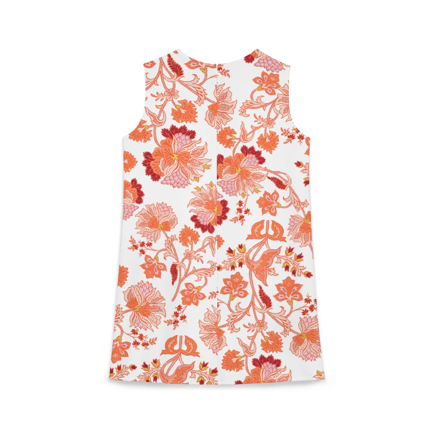 White Red Pink Floral Black A-line Sleeveless Dress