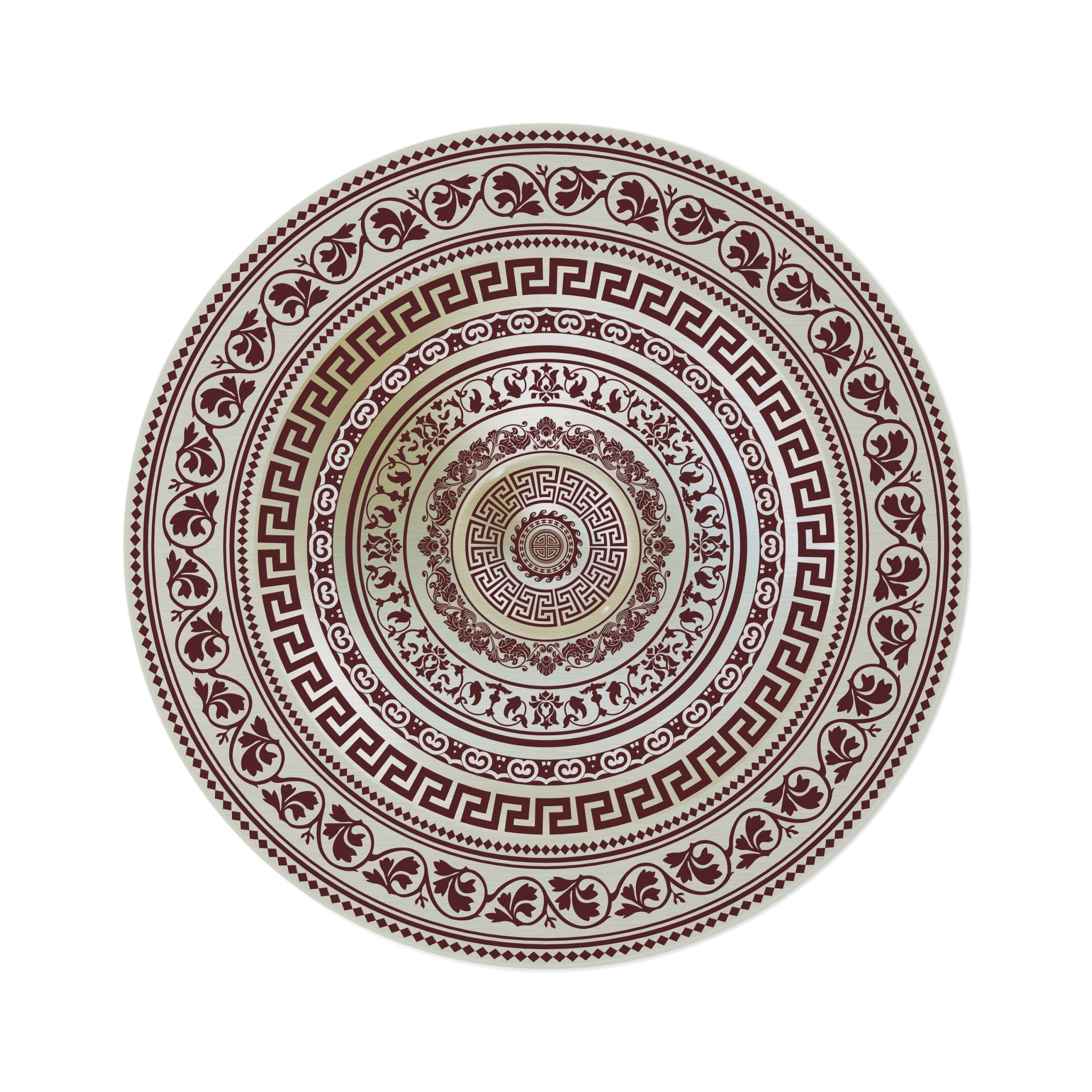 Round Baroque Rug Greek Key Ornate Baroque Red Gold Silver Round Rug – Yiorgos Designs