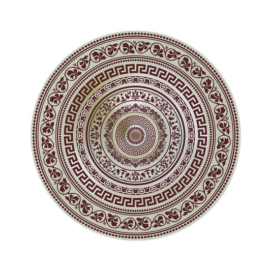 Greek Key Ornate Baroque Red Gold Silver Round Rug