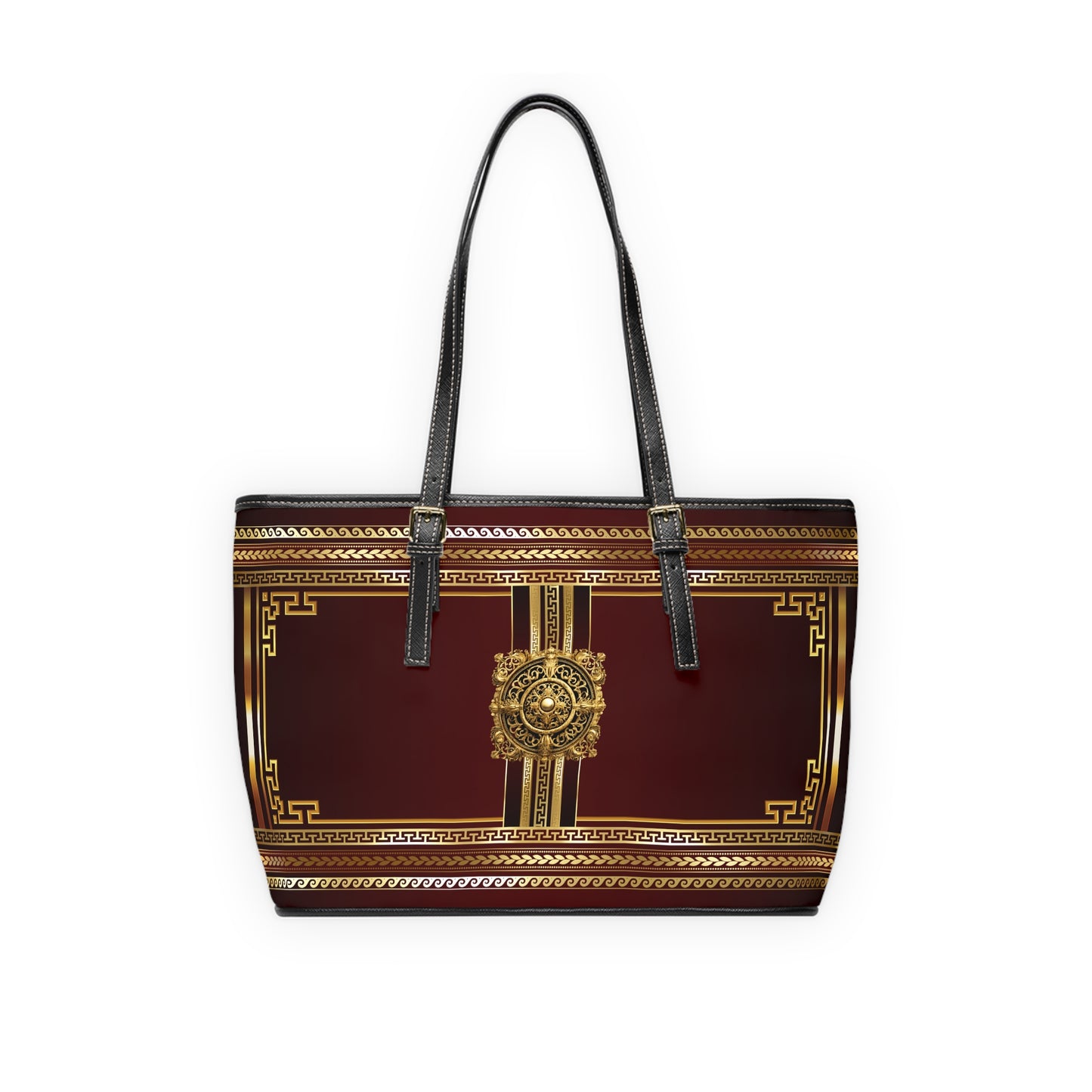 Greek Key Gold Maroon PU Leather Shoulder Bag