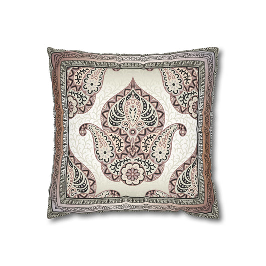 Greek Keys Pink Peach Black Paisley Faux Suede Square Pillow Case