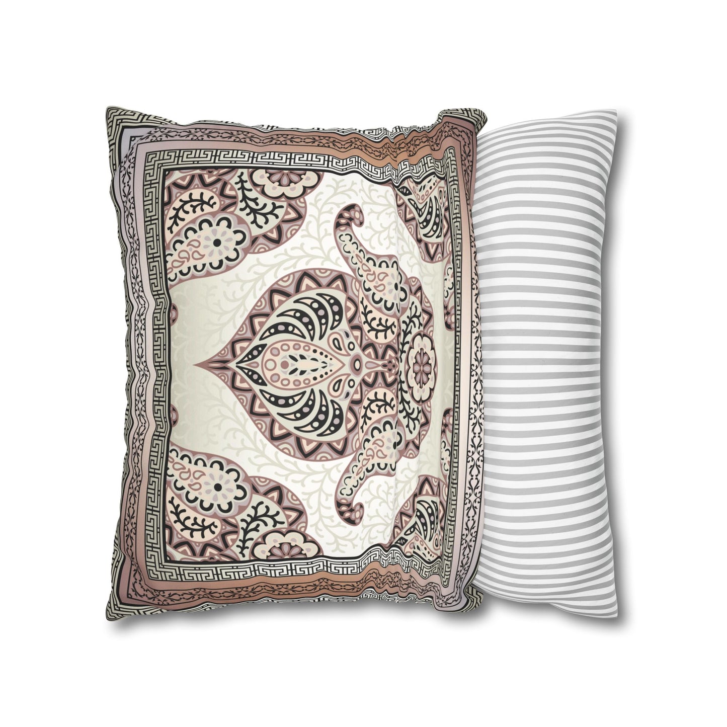 Greek Keys Pink Peach Black Paisley Faux Suede Square Pillow Case