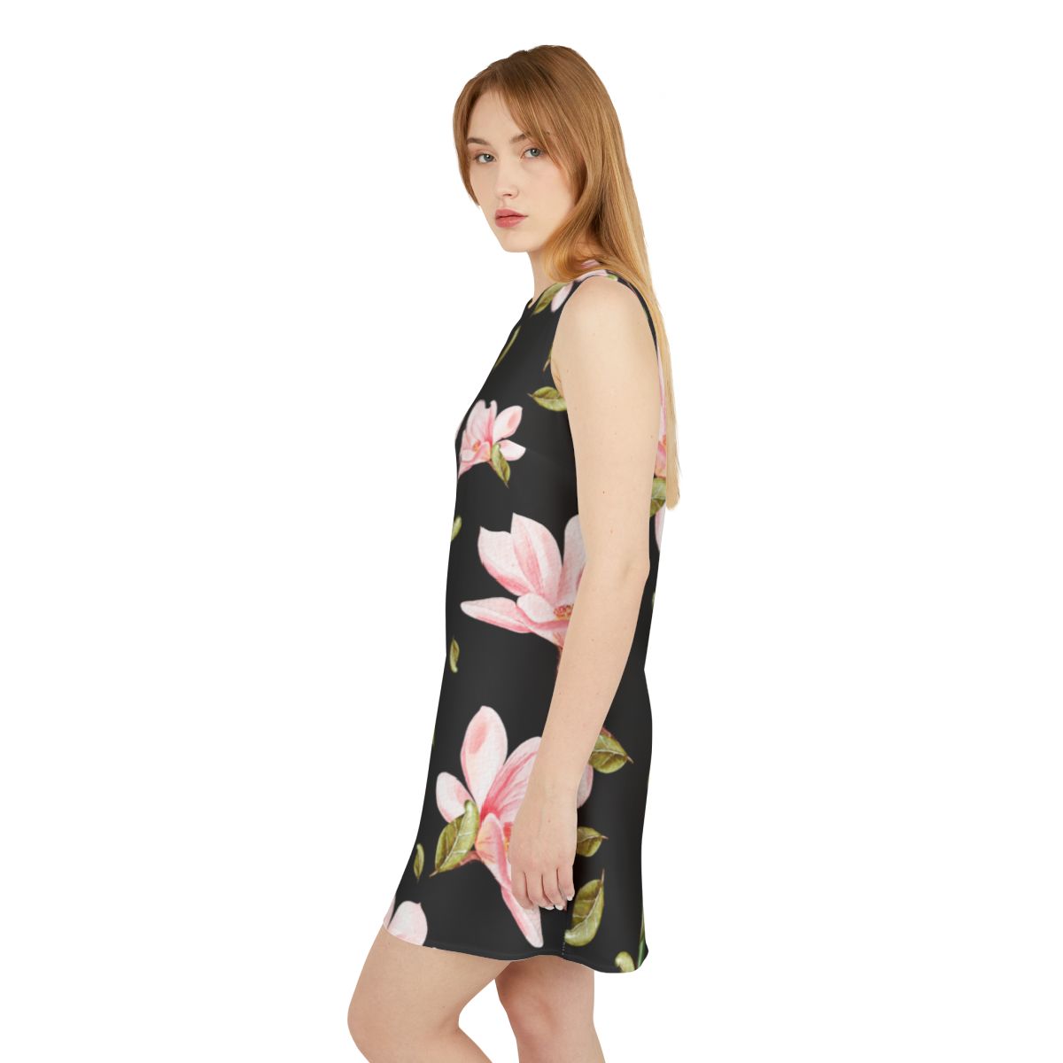 Black Pink Green Floral Black A-line Sleeveless Dress