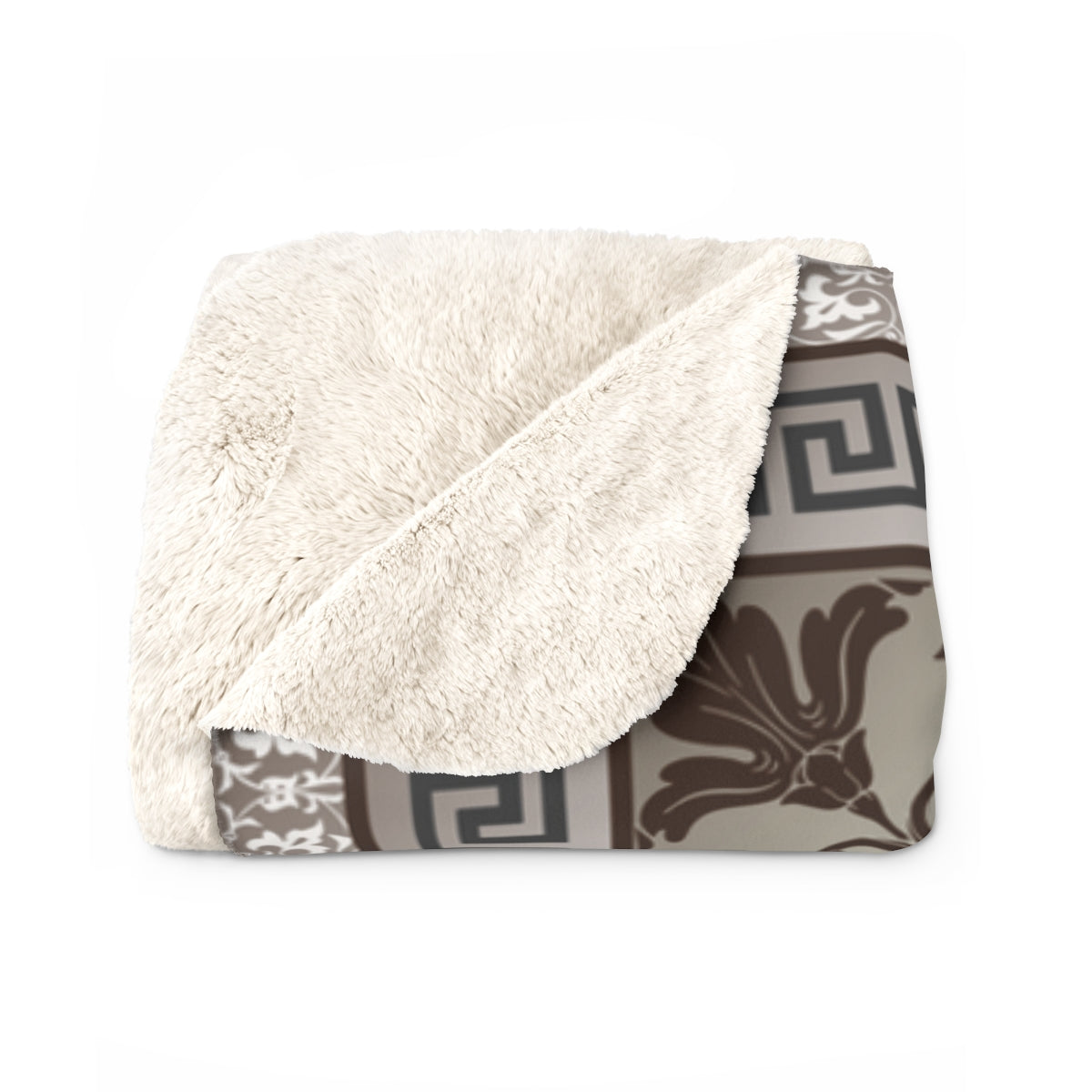 Greek Key Baroque Brown Bronze Sherpa Fleece Blanket