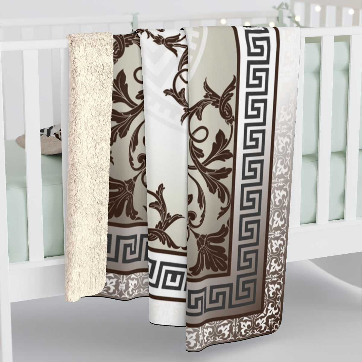 Greek Key Baroque Brown Bronze Sherpa Fleece Blanket