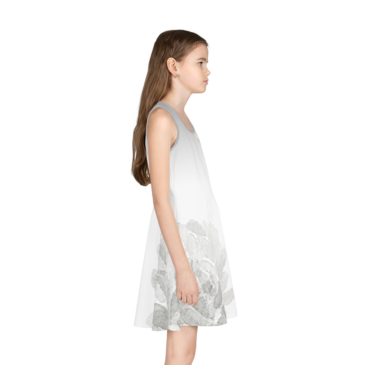 White Gray Floral Girls' Sleeveless Sundress Kiki Collection