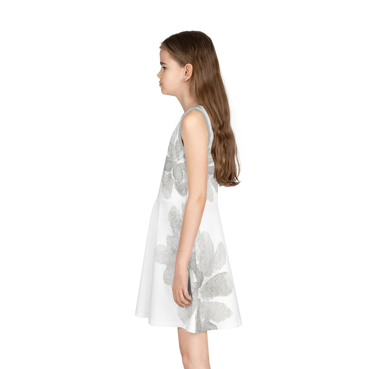 White Gray Floral Girls' Sleeveless Sundress Kiki Collection