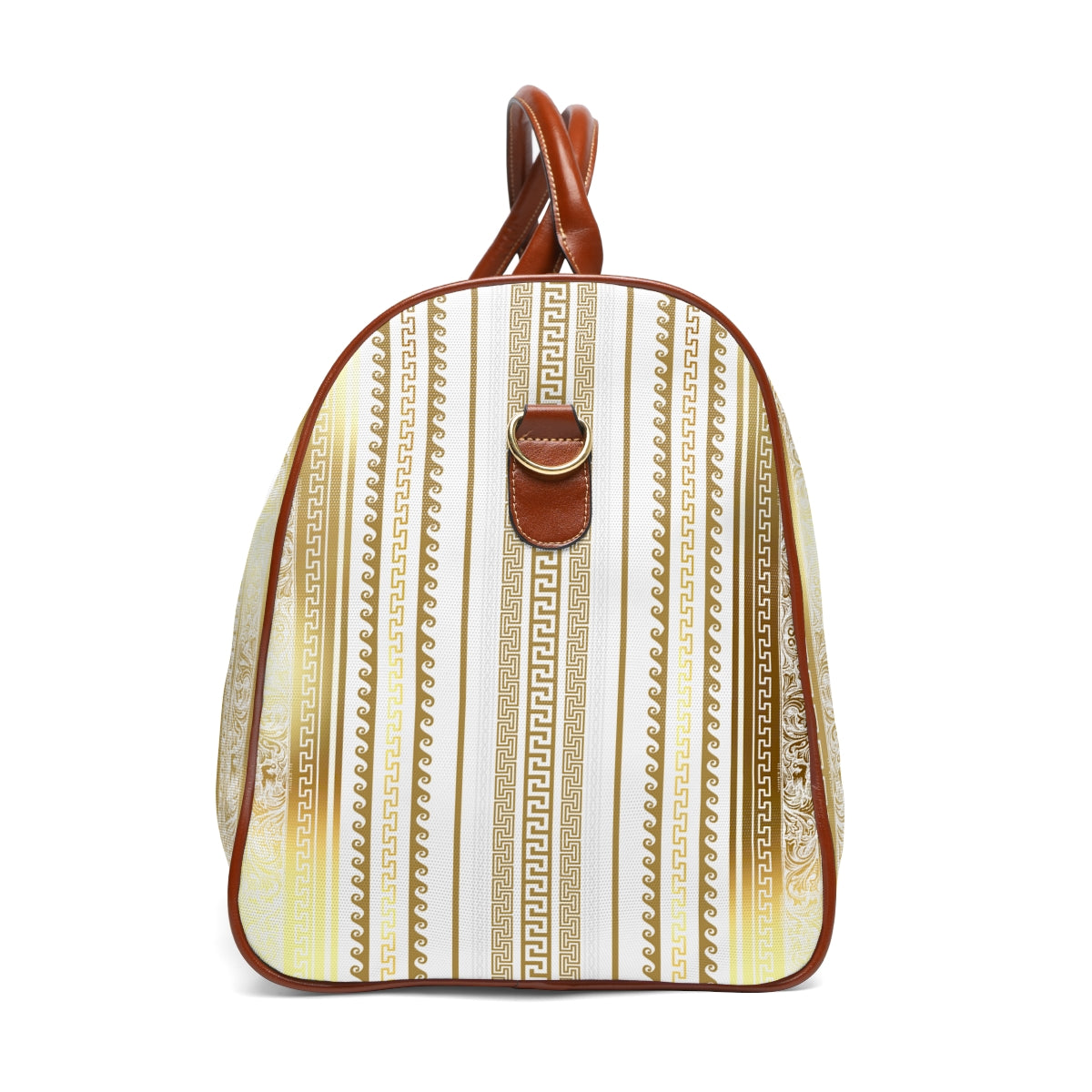 Greek Key Gold White Brown Waterproof Travel Bag