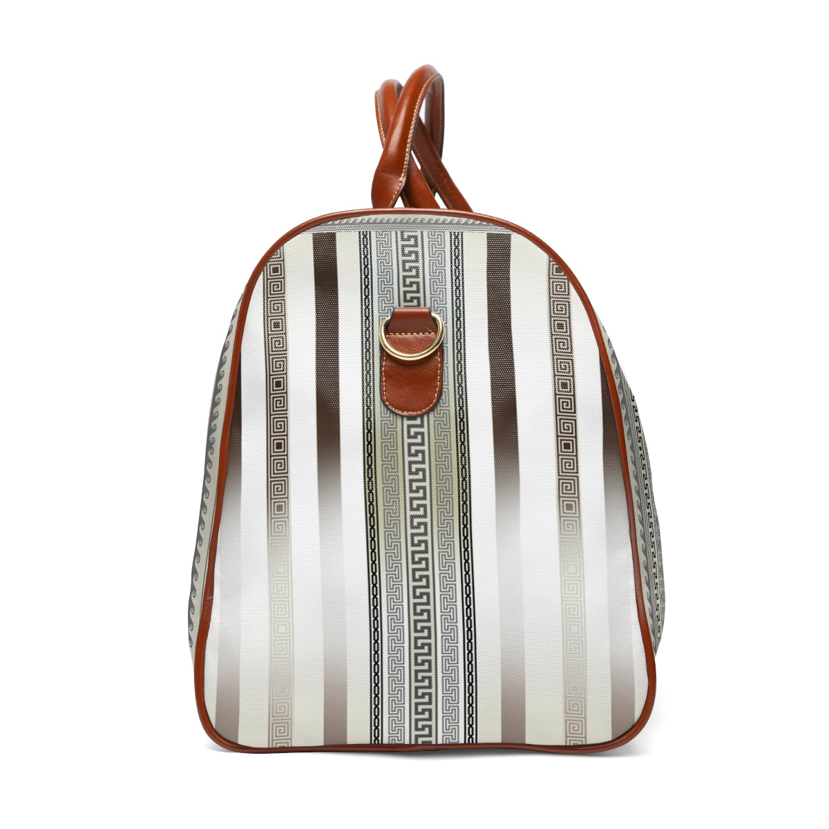 Greek Key Stripe Khaki Gray Waterproof Travel Bag