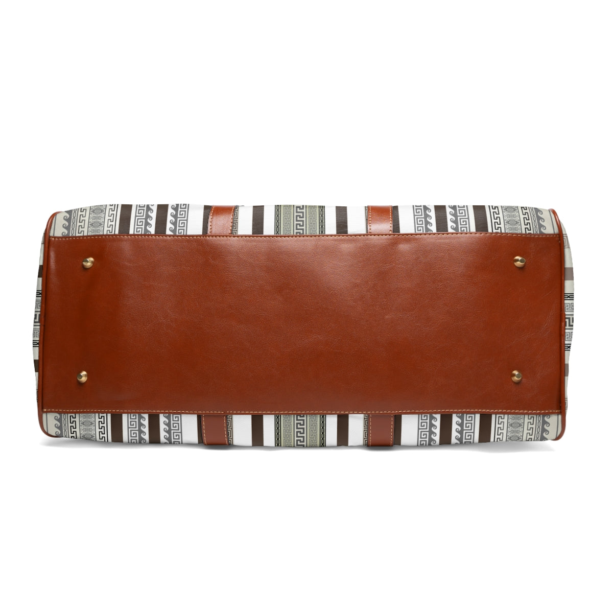 Greek Key Stripe Khaki Gray Waterproof Travel Bag