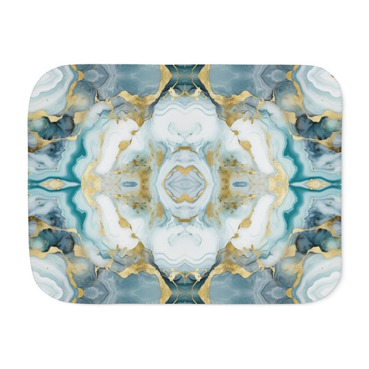 Aqua Green White Gold Sherpa Blanket