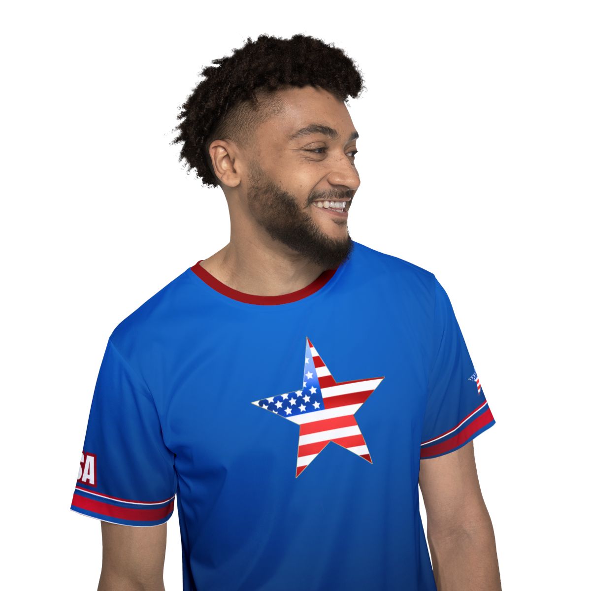 USA Star Soccer Jersey Blue Red Trim