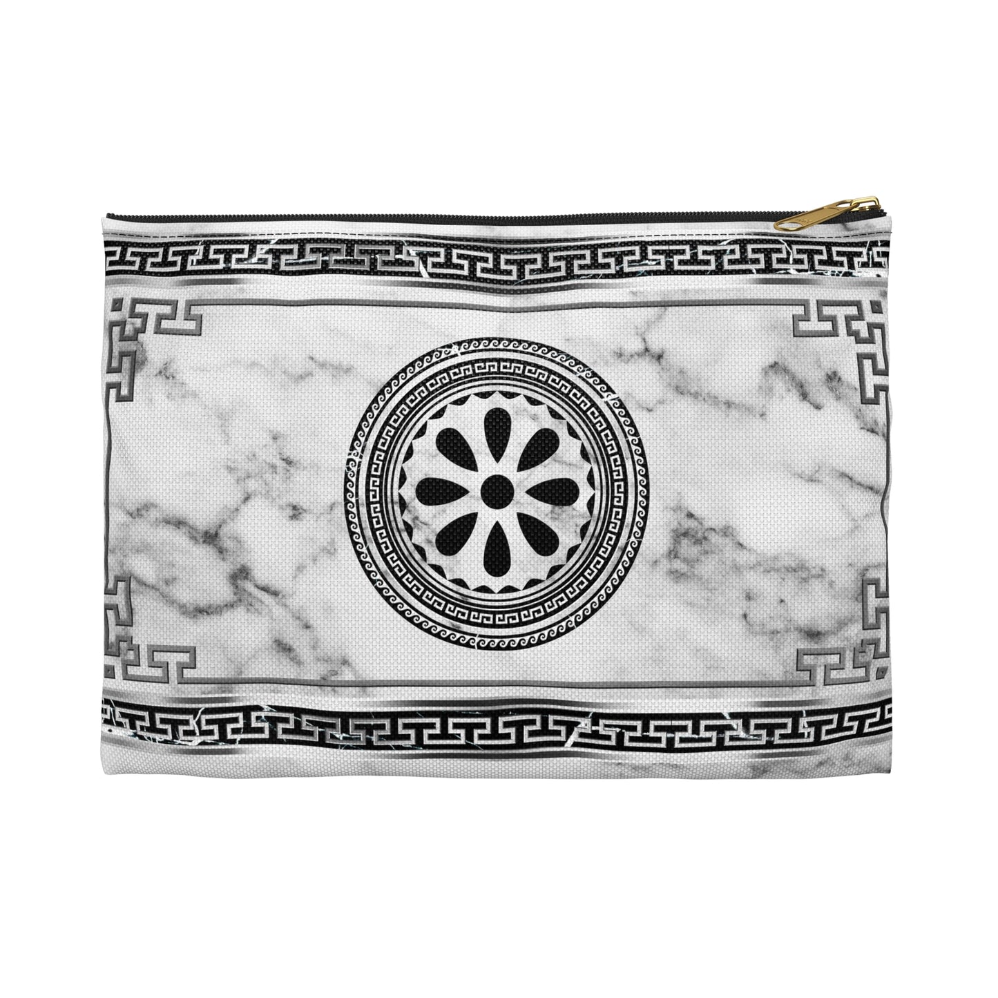 Greek Key Silver White Marbleized Accessory Pouch