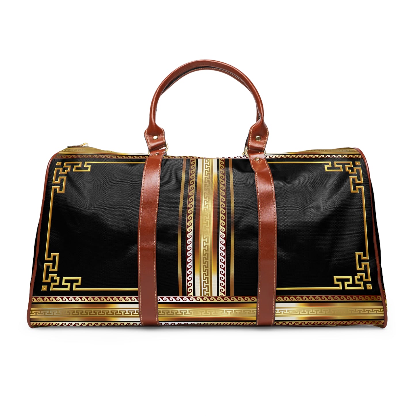 Black Gold Greek Key Waterproof Travel Bag