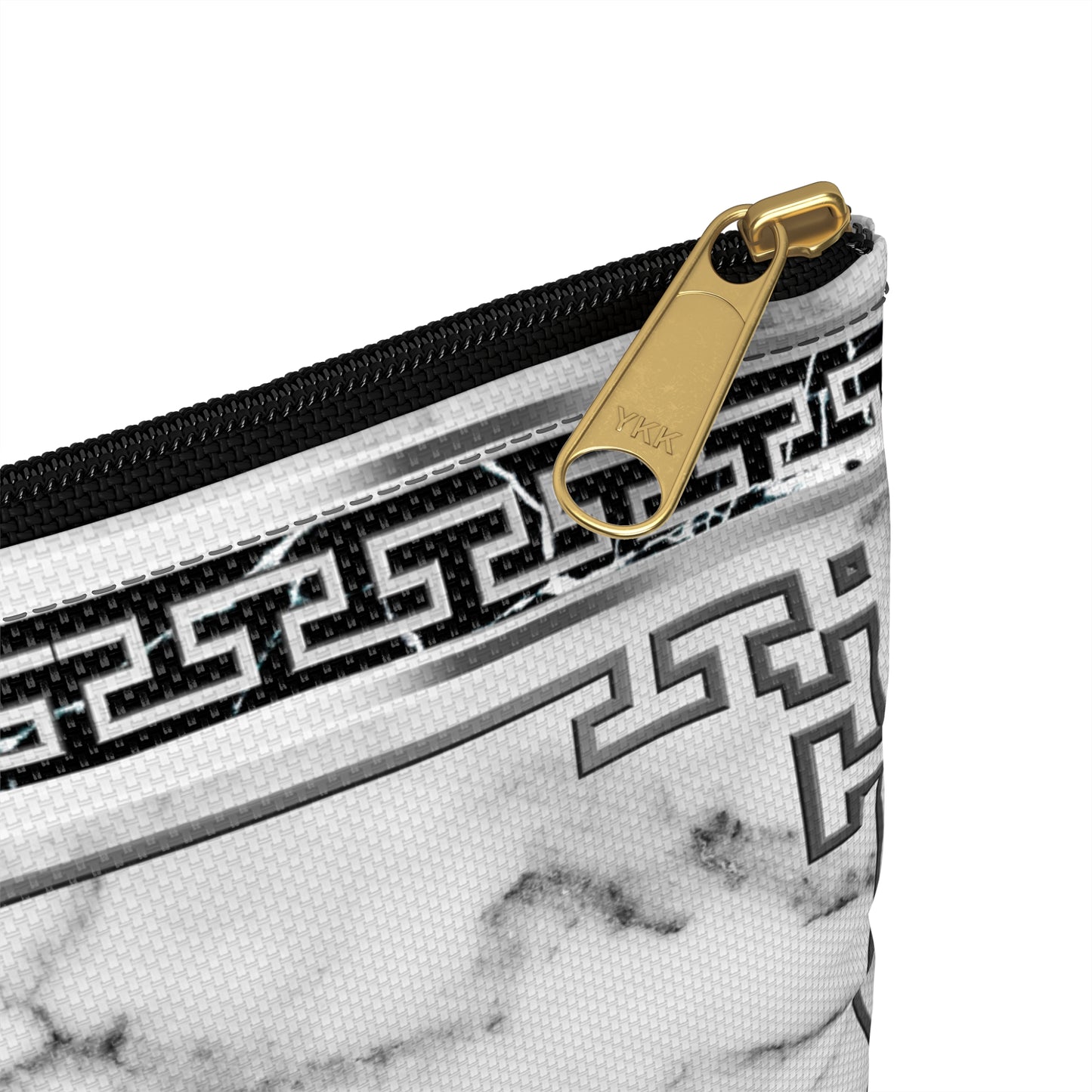 Greek Key Silver White Marbleized Accessory Pouch