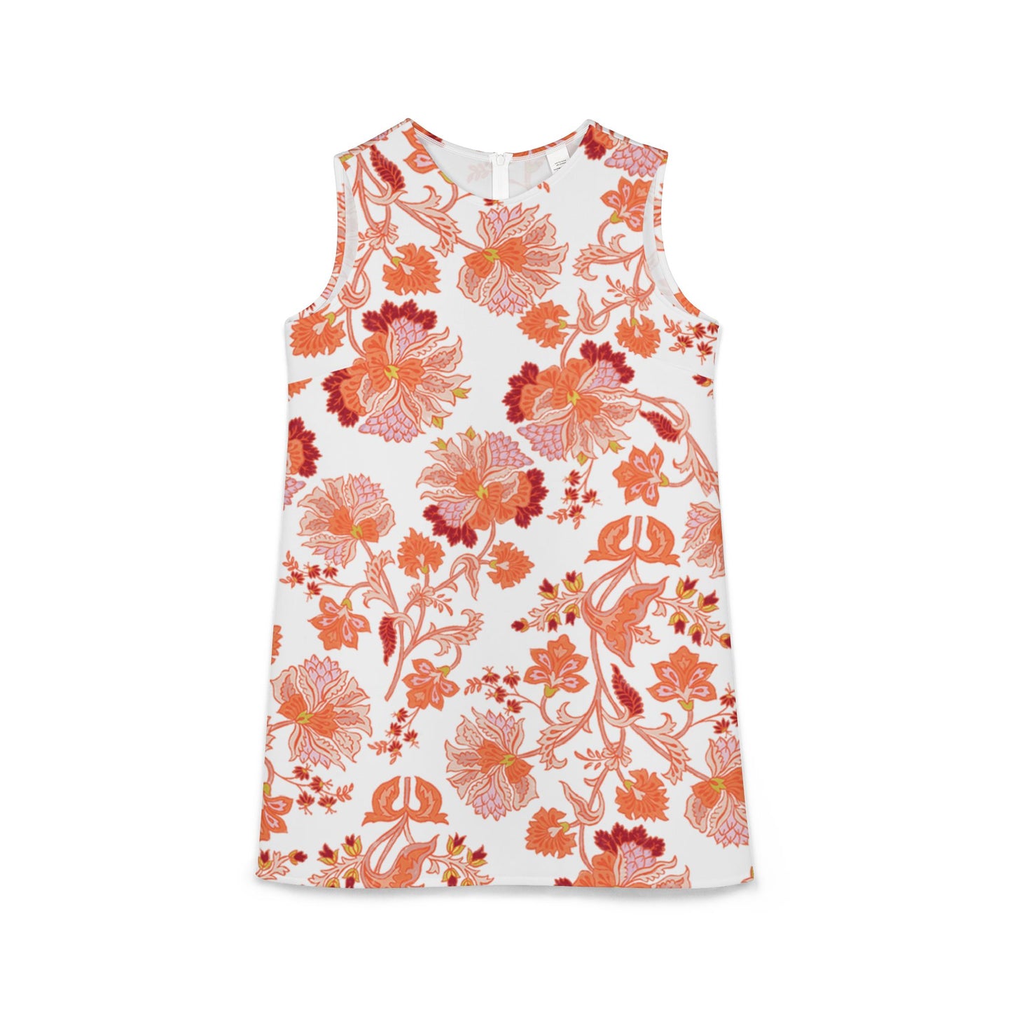 White Red Pink Floral Black A-line Sleeveless Dress