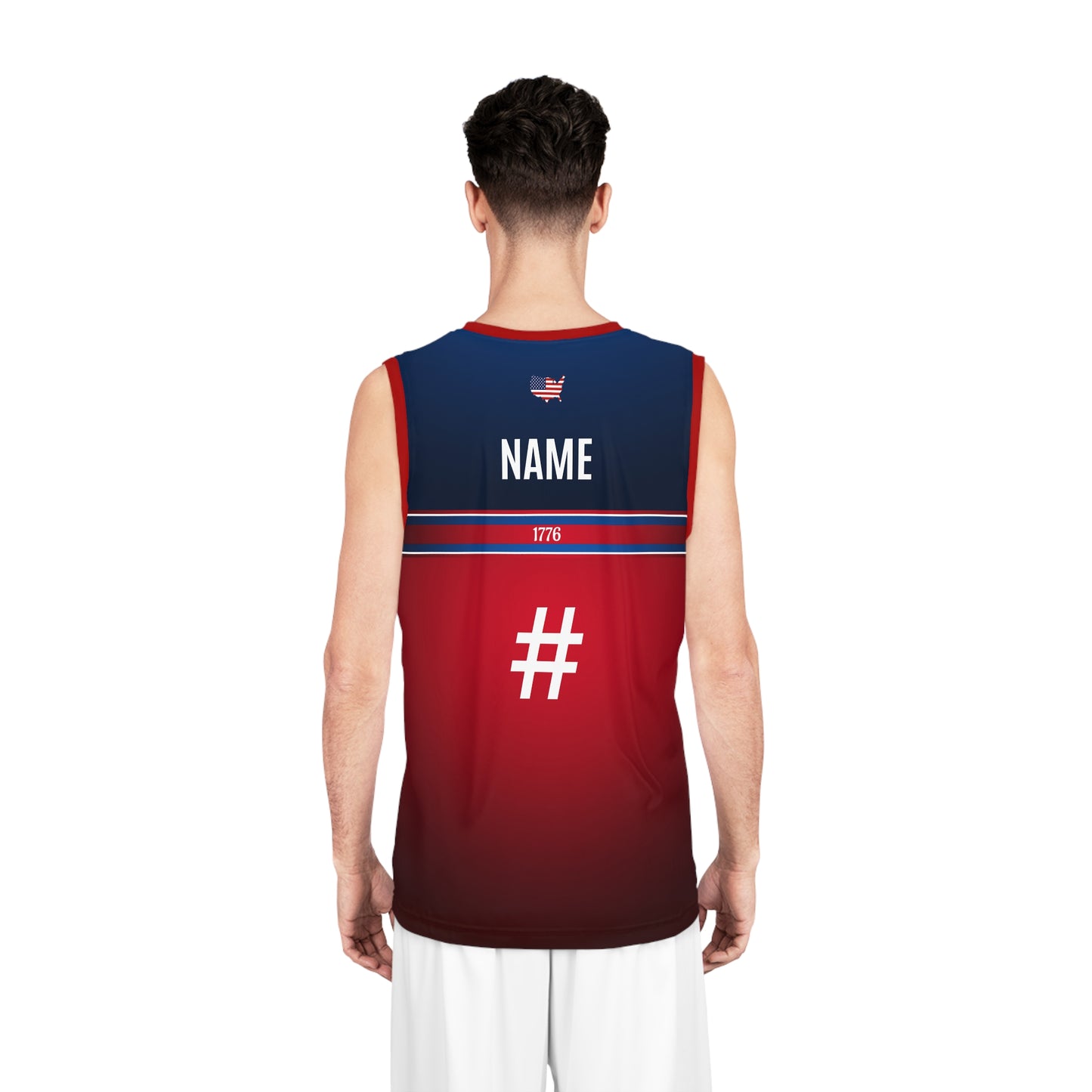 USA Red Blue White Trim - Basketball Jersey