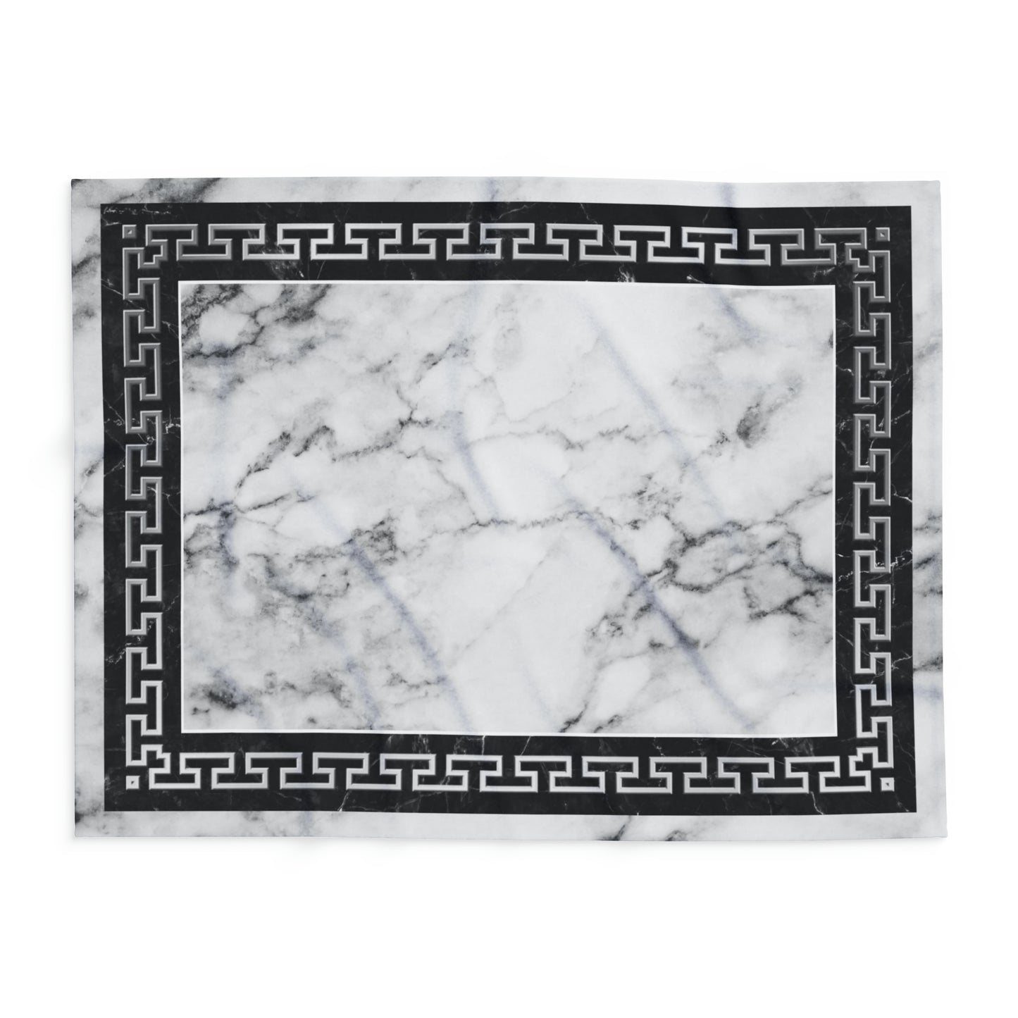 Greek Key White Black Marbleized Arctic Fleece Blanket