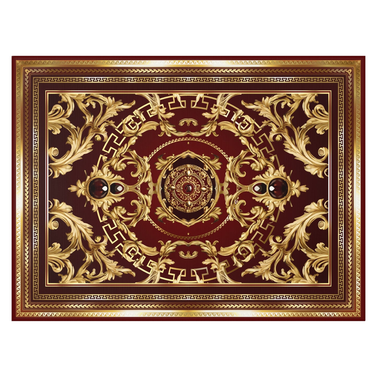 Greek Key Gold Maroon Ornate Baroque Medallion Dornier Rug