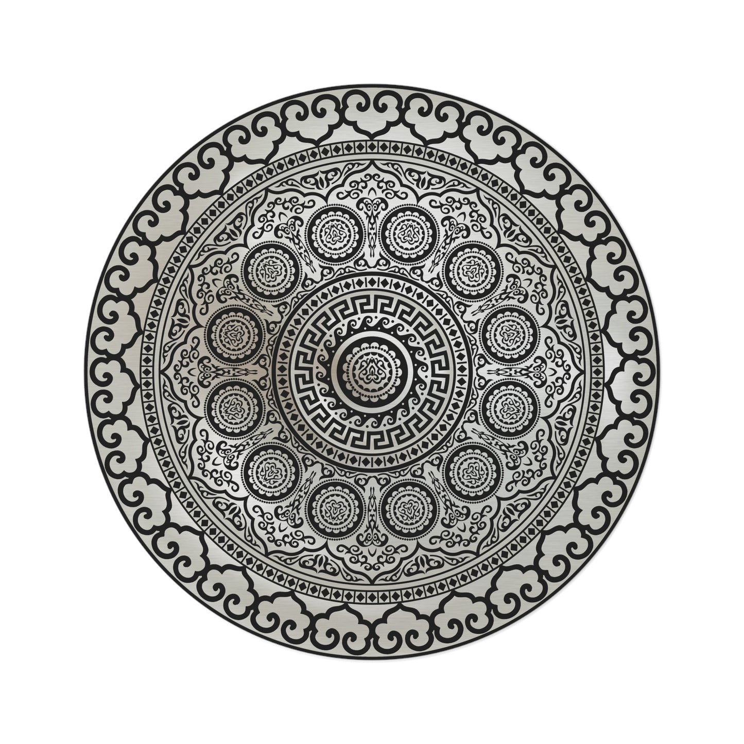 Ornate Baroque Cream Black Greek Key Round Rug