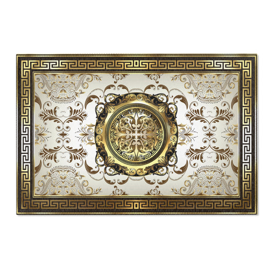 Ornate Floral Gold Tan Black Greek Key Area Rugs