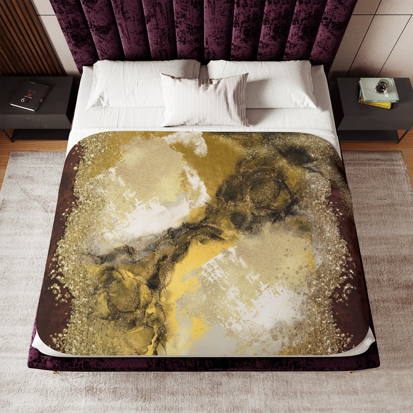 Abstract Gold Maroon Black Sherpa Blanket