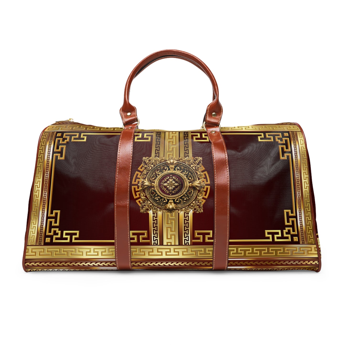 Greek Key Gold Maroon Ornate Waterproof Travel Bag