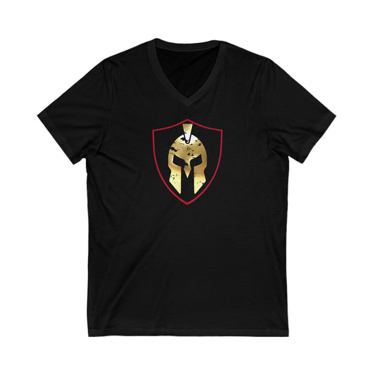 Spartan Helmet Gold Unisex Jersey Short Sleeve V-Neck Tee