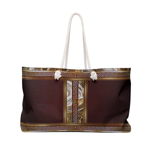 Gold Greek Key Maroon Weekender Bag