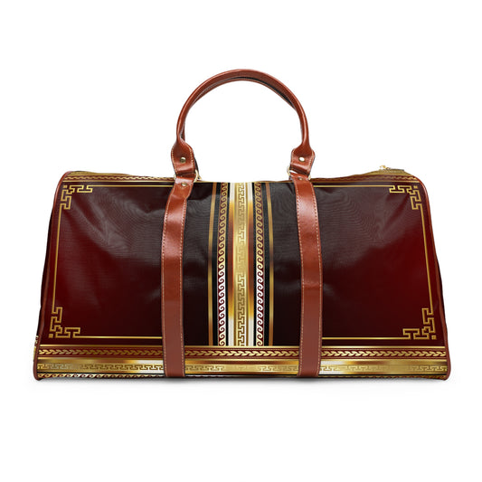 Greek Key Gold Maroon Waterproof Travel Bag