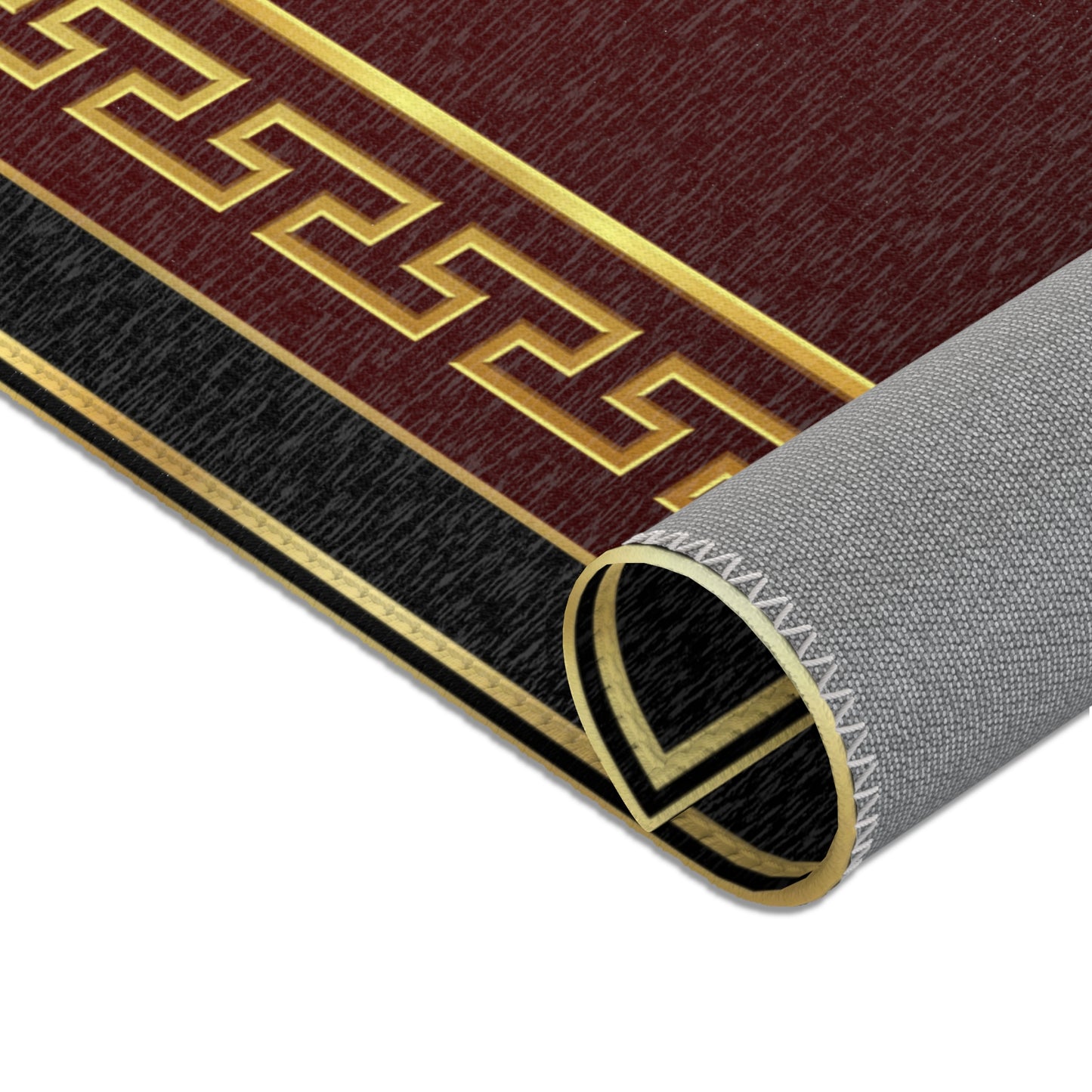 Gold Greek Keys Maroon Runner Rug