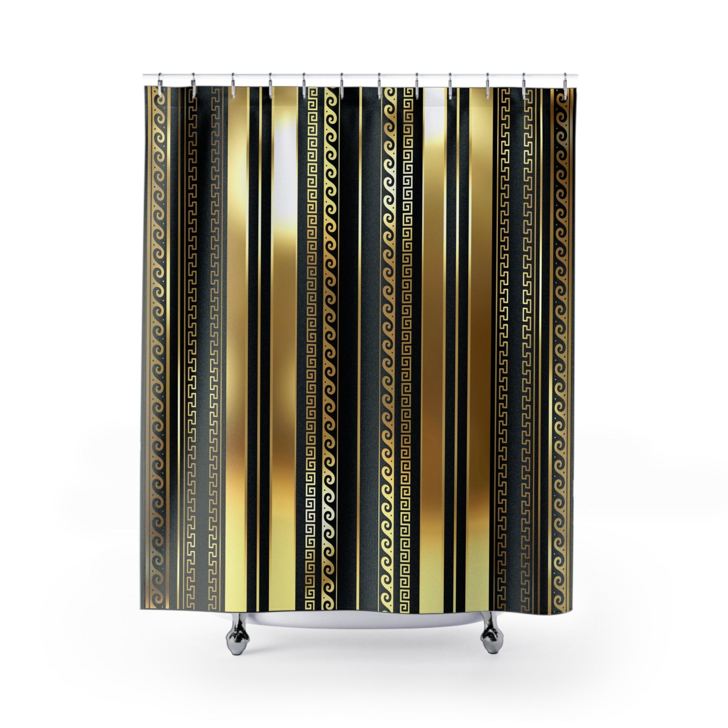 Greek Key Gold Black Shower Curtain