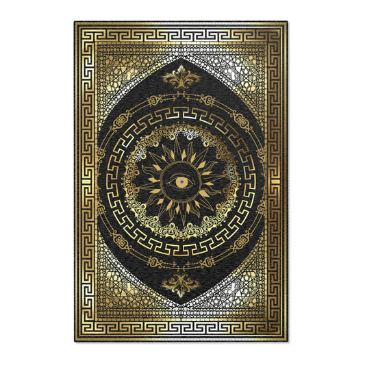 Mati Evil Eye Blue or Mati Sun Gold Ornate Baroque Area Rugs