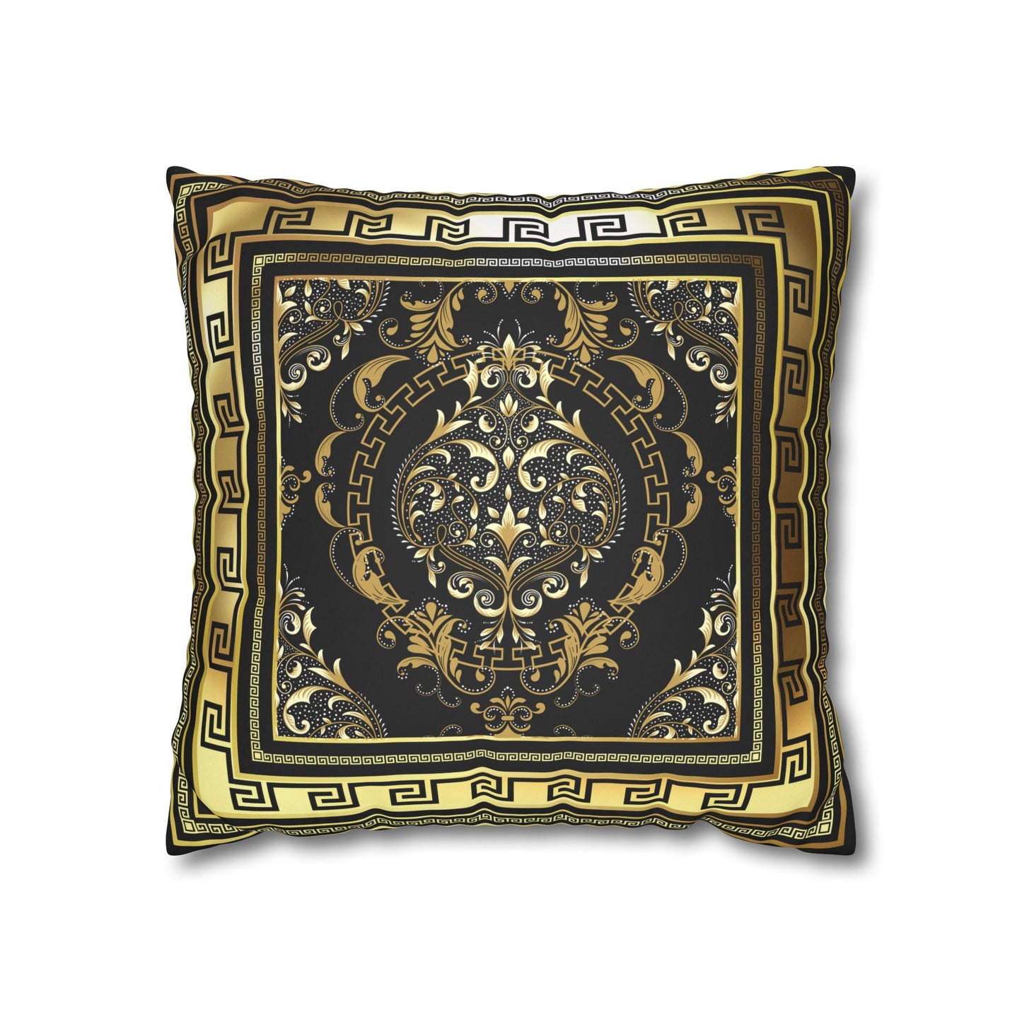 Greek Keys Gold Black Faux Suede Square Pillow Case