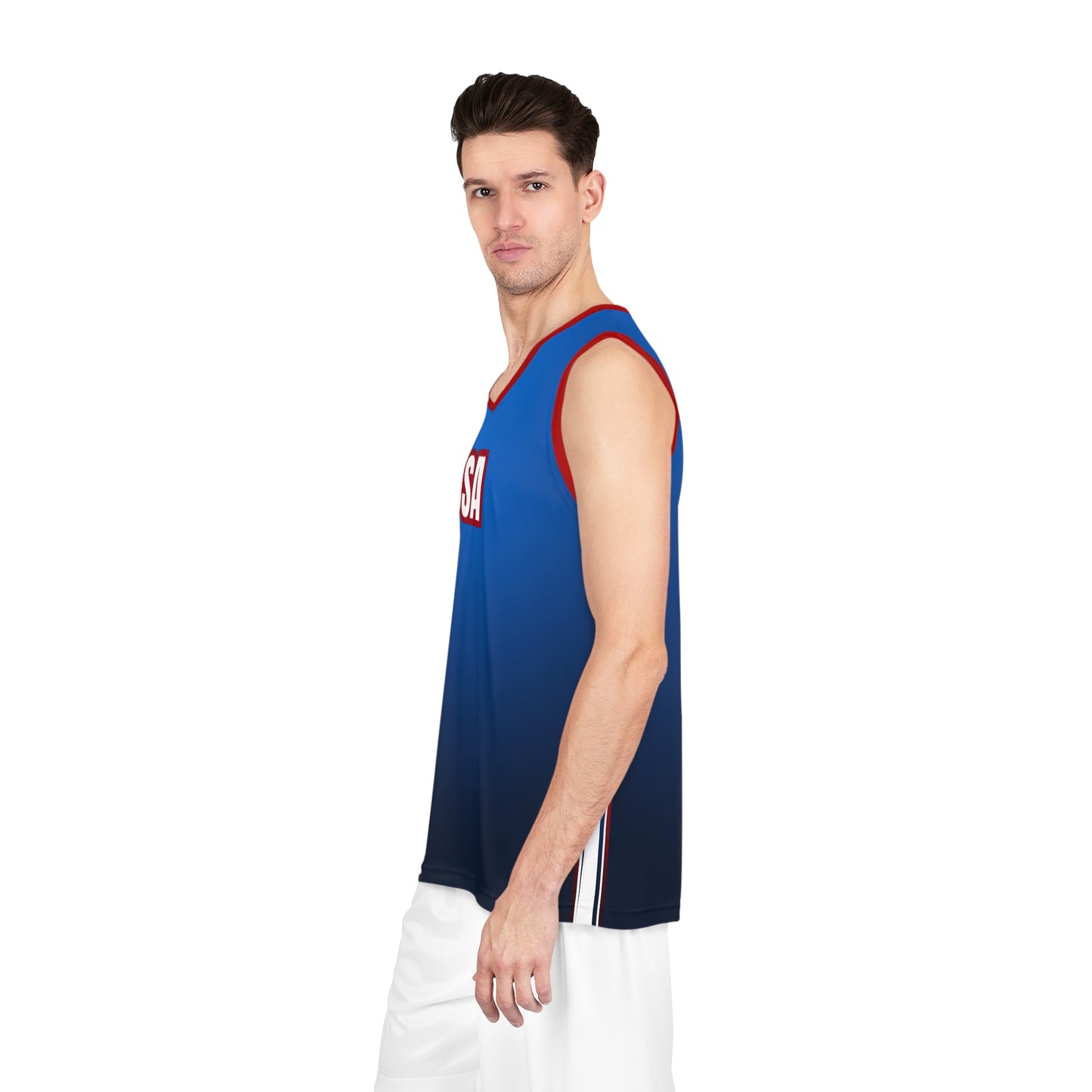USA Blue Red White Trim - Basketball Jersey