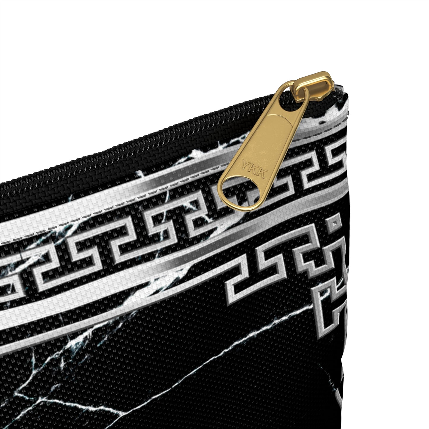 Greek Key Silver Black Marbleized Accessory Pouch