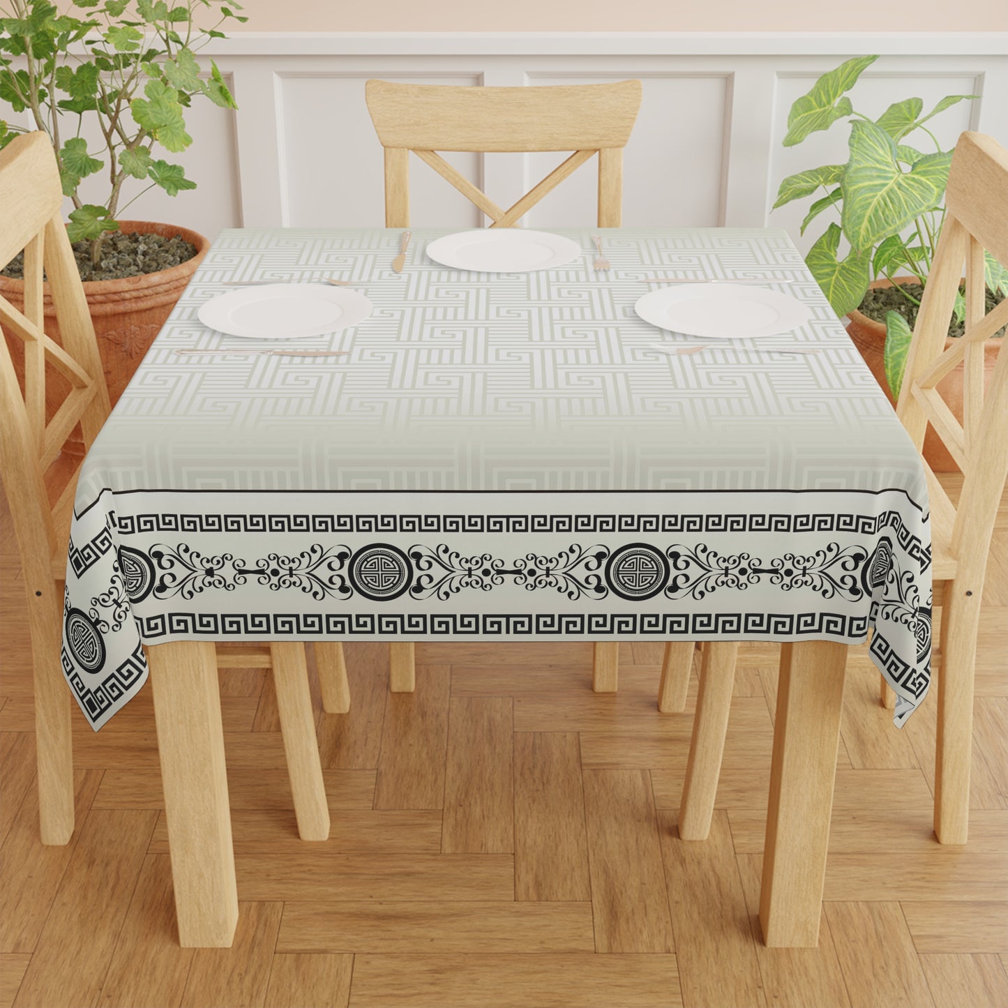 Black Cream Gray Greek Keys Tablecloth