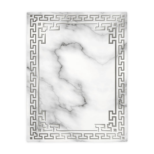 Greek Key Silver/Gold Black/White Velveteen Minky Blanket (Two-sided print)