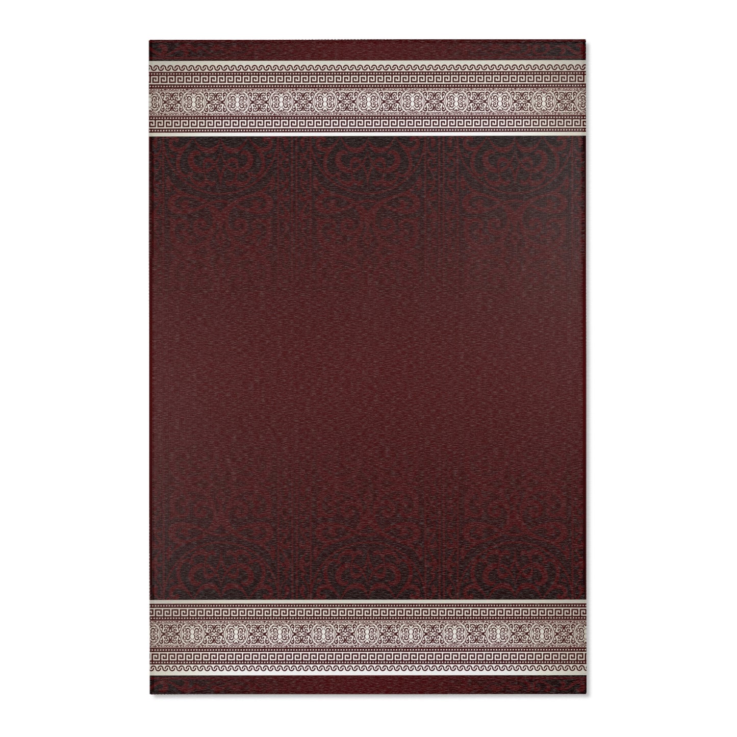 Ornate Greek Keys Maroon Tan & Black Area Rugs