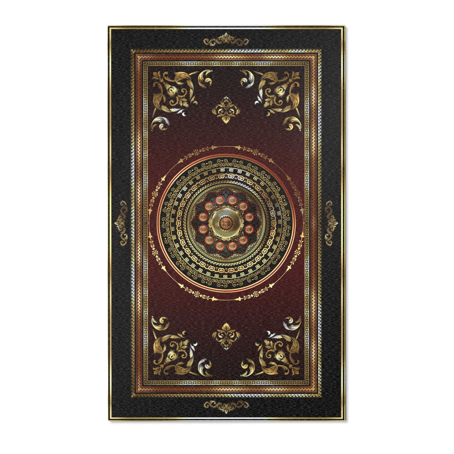 Greek Key Maroon Red Black Gold Ornate Baroque Area Rugs